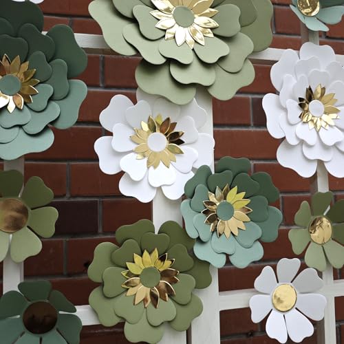 Mybbshower Paper Flower for Birthday Wedding Party Backdrop Nursery Wall Home Decor (10 inch-6 inch) Pack of 12 (Dusty Gre...