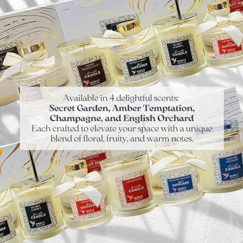 Moira's Bazaar Elysian Essence Aromatherapy Gift Set – Luxury Candle and Flower Reed Diffuser – Perfect Scented Gift for T...