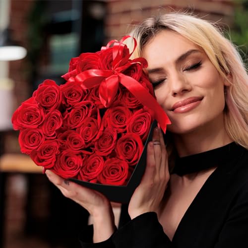 Resurhang Black 4 Pcs Valentines Heart Shaped Gift Box with Lid for Flower Arrangement Large Present Gift Box for Valentin...