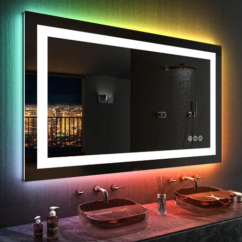 LOAAO 48"X32" LED Bathroom Mirror with Lights, Anti-Fog, Dimmable, RGB Backlit + Front Lighted, Bathroom Vanity Mirror for...