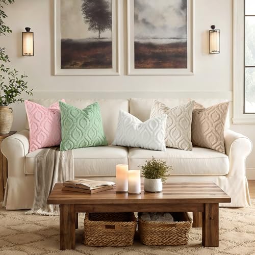 decorUhome Throw Pillow Covers 18x18 Inch Set of 2, Soft Plush Faux Wool Beige Solid Couch Pillow Covers, Accent Farmhouse...