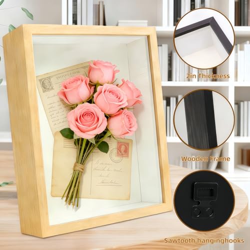 8x10 Shadow Box - Wooden Deep Picture Frame with Shatter-Resistant Panel for Wall Decor | 3D Display Case for Military Med...