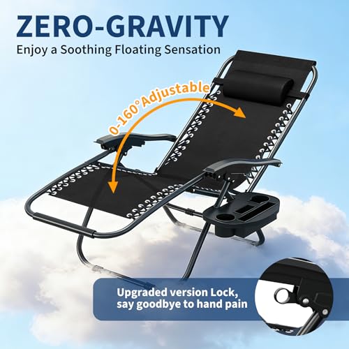 Garvee Zero Gravity Chair Set of 2, Patio Lounge Chair Outdoor with Pillow & Cup Holder Tray, Adjustable Reclining Chair, ...