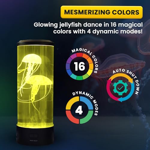 Brewish Jellyfish Lamp, 16 Color Options, 4 Mode Lifelike Jellyfish Aquarium, Auto Shutdown, Remote Control Electric Jelly...