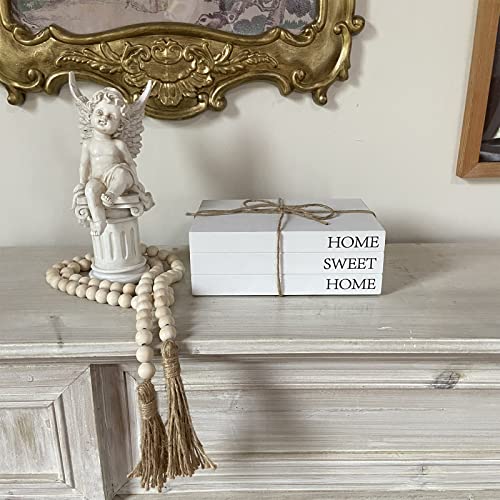 Decorative Books for Home Decor, White Faux Books for Decoration, Rustic Farmhouse Stacked Display Books with 52in Wood Be...