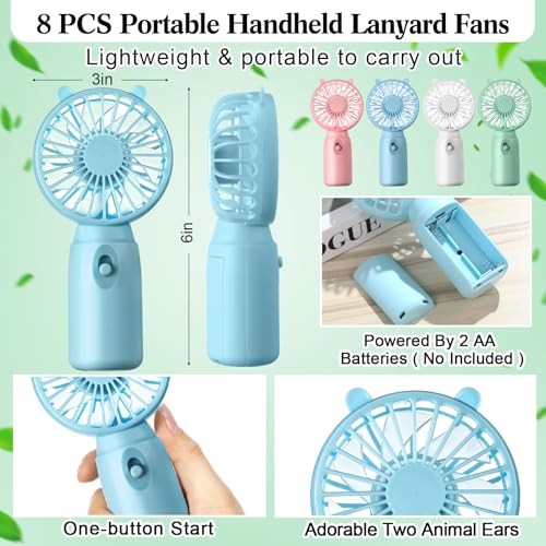 Glooglitter 8 Pcs Mini Portable Fans Bulk Handheld Battery Operated Fan with Lanyard for Makeup Eyelash, Cooling Lightweig...