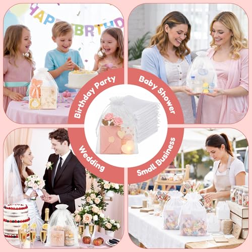 Crweety 50PCS White Organza Bags 8x12 Large, Bulk Mesh Bags Drawstring Gift Bag for Wedding Mother's Day Favors Treats Goo...