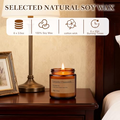 6-Pack Scented Candles for Home, 3.5 Oz Soy Wax Candles Gift Set with Lavender Chamomile & Eucalyptus Mint for Brithday Gi...