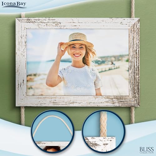 Icona Bay - 4x6 Wall Hanging Picture Frames Collage with 8 Openings - Distressed White, 2 Pack - Casual Style Engineered W...
