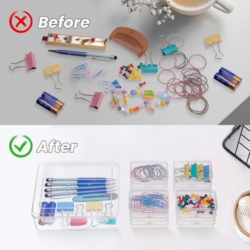 zoeynex Small Bead Organizers and Storage, 12 Clear Plastic Boxes with Hinged Lids, for Beads, Jewelry Making, Crafts, Har...