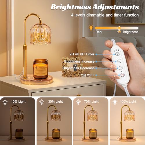 Shang Chiang Petal Candle Warmer Lamp with Timer & Dimmable Light Champagne Gold - Adjustable Height Jar Melter on Crystal...