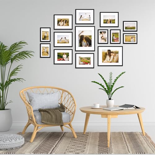 Giftgarden 14 Pack Black Picture Frames with Mat for Various Sizes Photos, Assorted Matted Frame Set Including Two 11x14, ...