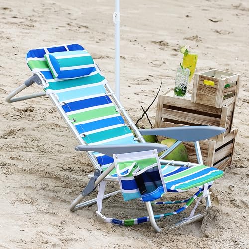 GarveeLife Backpack Beach Chair for Adults 2 Pack, Lightweight Portable Lay Flat Folding Beach Chair with 5 Positions, Bac...