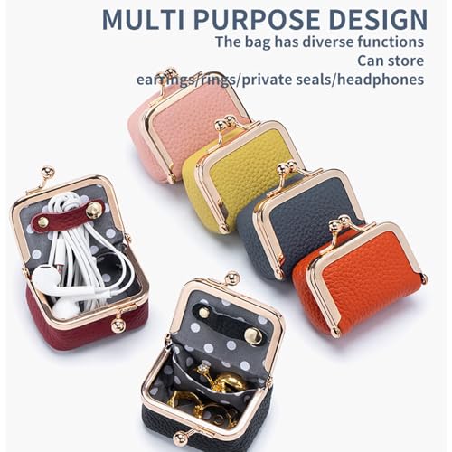 Genuine Leather Mini Jewelry Box, Portable Vintage-Inspired Genuine Leather Coin Purse Jewelry Case with Kiss Lock, Mini T...