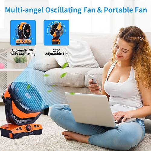 WESTTREE 20000mAh Camping Fan Oscillating Portable Fan Battery Powered Fans Rechargeable Camping essentials with Light Hoo...