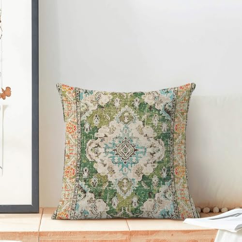 BETGINY Boho Pillow Covers 18x18, Olive Green Ethnic Design Outdoor Decorative Throw Pillows for Couch, Carpet Pattern Dec...