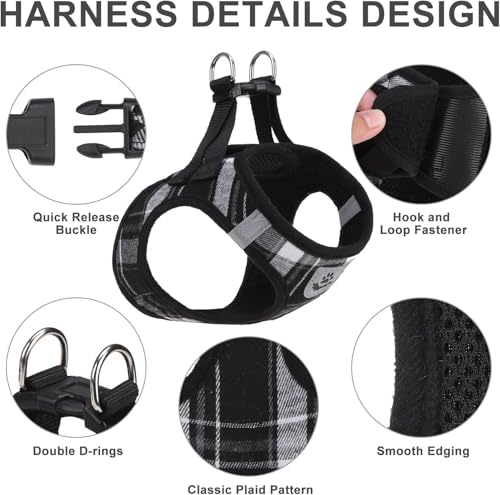 EXPAWLORER Classic Plaid Puppy Harness - Dog Collar and Leash - Soft Mesh Padded Adjustable Step in Small Dog Vest Harness...
