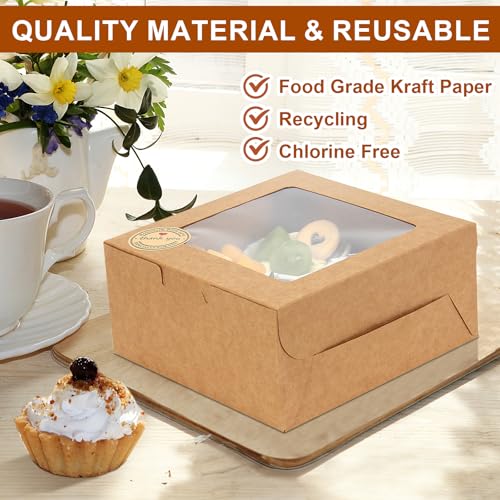 OAMCEG 50 PCS Cupcake Boxes with Window, 6x6x3 Inch Cookie Boxes, Brown Bakery Containers for Pastry, Dessert, Chocolate S...