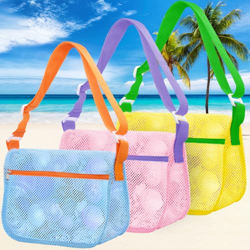 Apidgrowth Shell Bags for Beach,3Pcs Seashell Collecting Bag with Adjustable Shoulder Straps, Beach Mesh Bag for Storing B...