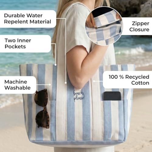 Folkulture Beach Bags for Women Large Waterproof Beach Tote Bag Zipper Beach Bags Waterproof Sandproof