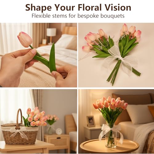 NexHike Radiant Romantic Tulip Light with a Vase, 15 PCS Twinkling Tree Tulips Led Night Light that Never Fade, Flower Sha...