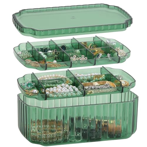 LETURE 3-Layer Jewelry Organizer Box for Earrings, Rings, Necklaces, Bracelets, Clear Plastic Bead Storage Containers for ...