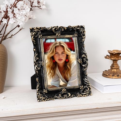 Axeman 4x6 Vintage Picture Frame, Ornate Textured Hand-Crafted Resin Antique Photo Frame with HD-Tempered Glass Tabletop &...