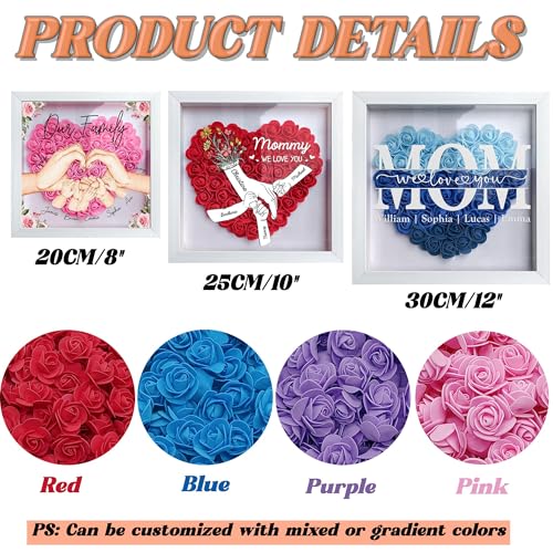 ROSLILY Personalized Mom Flower Shadow Box with Kids Names, Mommy Holding Hands Shadow Box, Custom Light Up Mother's Day P...