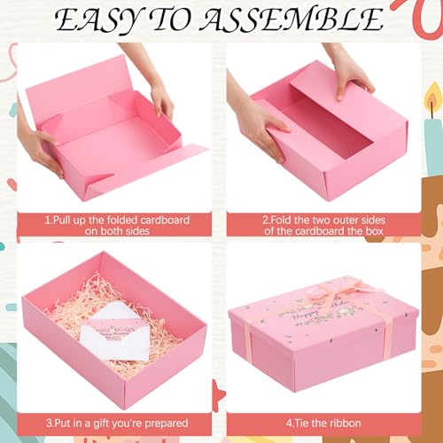 Ctosree 13 Inch Large Luxury Birthday Gift Boxes with Lids for Presents Pink Bow Ribbon Floral Style Gift Box Empty for Bi...