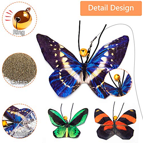 AWOOF Butterfly Cat Wand Cat Toys Set, Realistic Crinkle Catnip Butterflies Kitten Toys with Retractable Interactive Cat W...