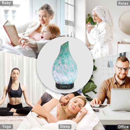 Essential Oil Diffuser 120ml Ultrasonic Aromatherapy Diffuser with Handmade Glass BPA Free, Auto Shut-Off 4 Timer Setting ...