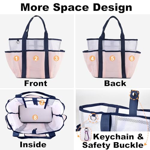 CaCTOUR Beach Bag with Cooler,Mesh Beach Bag for Women Cruise Pool,Packable Sandproof Travel Tote Bag with 8 Pockets