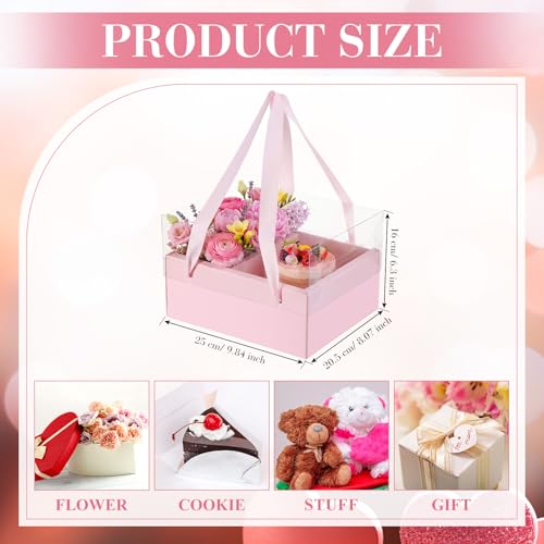 Qinyoung 12 Sets Mother's Day Flower Gift Box Cake Flower Gift Boxes with 12 Pcs Transparent PVC Cake Boxes Mother's Day B...