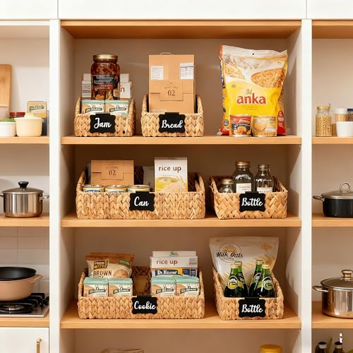 Stylave Pantry Baskets and Organizers, Large Wicker Baskets for Shelves, Handwoven Labeled Storage Basket for Organizing w...