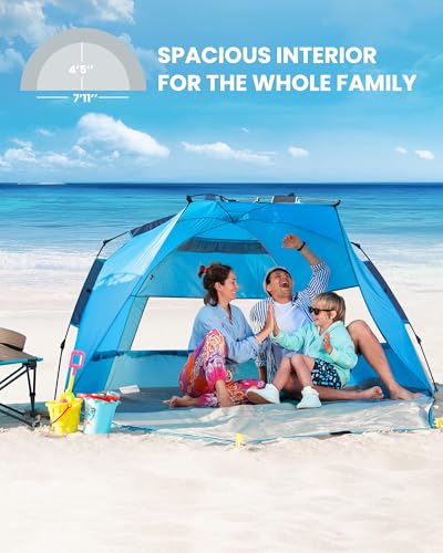 OutdoorMaster Beach Tent Sun Shelter for 3-4 Person, Pop Up Beach Tent Easy Setup with Sandbags, Portable Sun Shade Canopy...