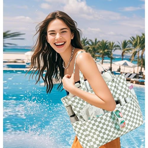 LEDAOU Large Beach Bag Women Waterproof Sandproof Zipper Beach Tote Pool Bag for Swim Gym Grocery Travel with Wet Pocket |...