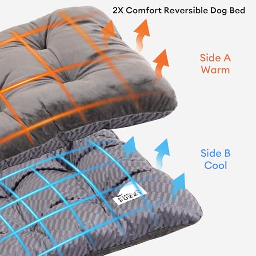 FUNNY FUZZY Washable Dog Crate Pad 30x20, Double-Sided Cooling Linen & Sherpa, Flat Crate Mat/Kennel Pad, Rectangle Dog Be...