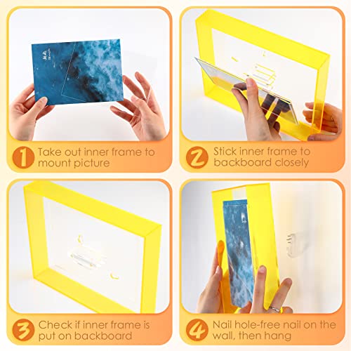 Kathfly 4 Pcs 5x7 Floating Picture Frame Acrylic Frames for Wall Mounted or Tabletop Standing Decorative Magnetic Photo Fr...