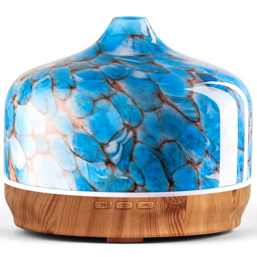 Porseme 500ml Glass Essential Oil Diffuser Aromatherapy Ultrasonic Cool Mist Humidifier 15-21 Running Hours Waterless Aut...