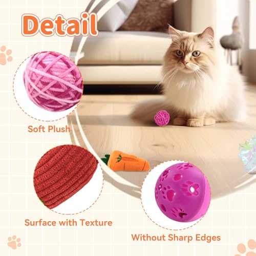 Andiker 6Pcs Cat Toy Pack, Cats Toy Set with Crinkle Balls, Pet Bell Balls, Pet Mouse Toy and Rattan Ball Stimulate Cats H...
