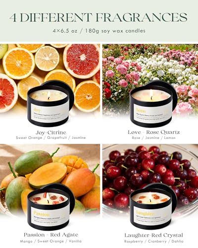 AOOVOO Crystal Energy Candles Set for Women - 4 Pack 26 oz Soy Wax Candles for Home Scented, 200 Hour Long Lasting Candle,...