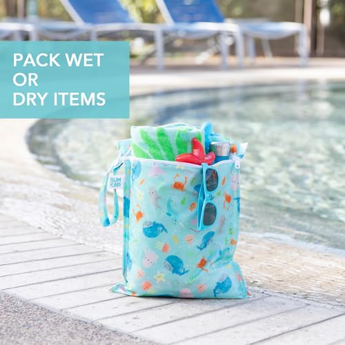 Bumkins Waterproof Wet Bag for Baby, Travel, Swim Suit, Cloth Diapers, Pump Parts, Pool, Beach, Gym Clothes, Toiletry, Hoo...