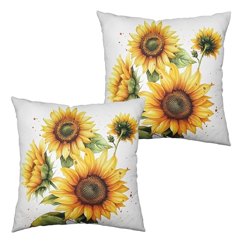 Kwlegh Sunflower Pillow Covers 18x18 Set of 2 Summer Throw Pillow Covers Yellow Flower Outdoor Pillow Case Square Cotton L...