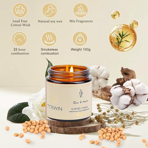 TTRWIN Scented Candles Gift Set, 4 Pick Natural Soy Candles: British pear & Freesia, Rose & Amber, Lavender & Rosemary, Ci...