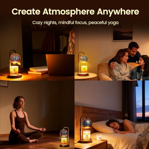 Glocusent Candle Warmer Lamp with Timer, 3D Glass Globe, Antique Base, Dimmable Height Adjustable Wax Melter for Scented J...