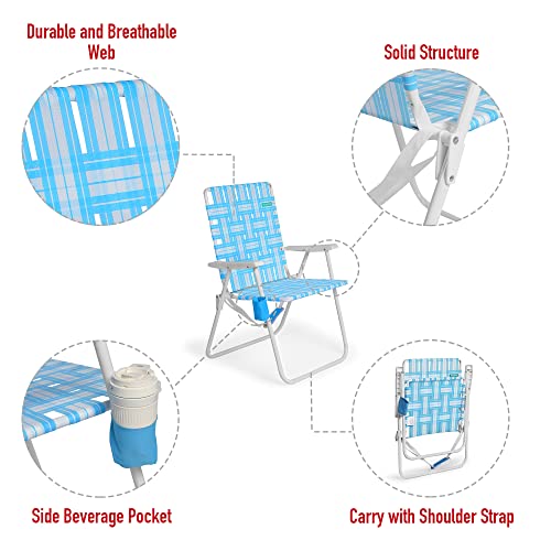 SUNNYFEEL Tall Folding Lawn Beach Chair Lightweight, Portable Sand Chair for Adults Heavy Duty 300 LBS with Cup Holders, F...