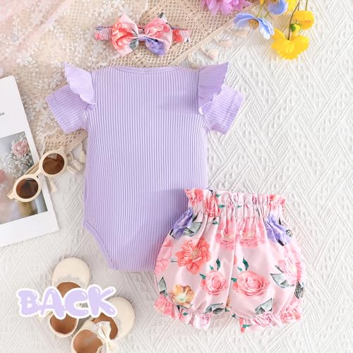 GDTOGRT Baby Girl Clothes Newborn Infant Outfit Ruffle Romper and Short Pants Clothing Sets for Summer Spring
