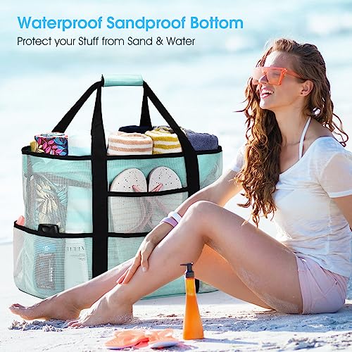 oscaurt Mesh Beach Bag Extra Large Waterproof Sandproof Beach Tote Pool Swim Bag Travel Vacation Essentials