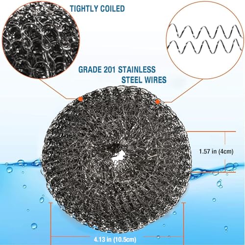Heavy-Duty Stainless Steel Wool Barbecue Grill Cleaning Scrubber Pads, Replacement Steel Wool Brush Head, 2 Pack