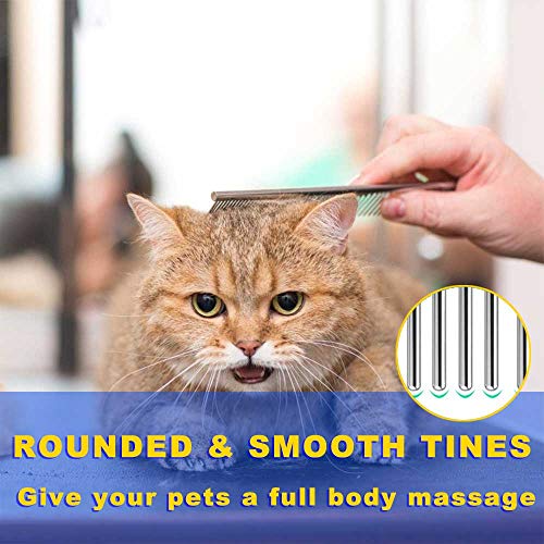 Cafhelp 2 Pack Dog Combs with Rounded Ends Stainless Steel Teeth, Cat Comb for Removing Tangles and Knots, Professional Gr...